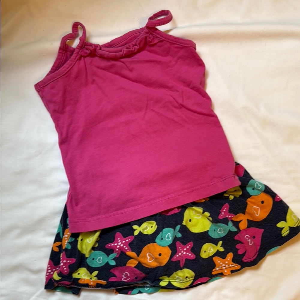 Jumping Beans/Okie Dokie Pink Camisole and Fish Skirt with diaper cover attached